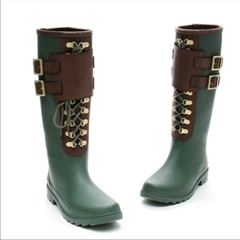 Women’s Tory Burch Army Green lace up rain boots